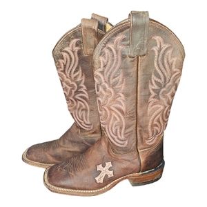 Tony Lama Women's San Saba Pink Cross Inlay Cowgirl Boots Size 6
